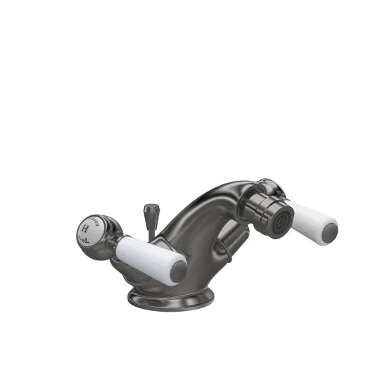 Old London Topaz Brushed Pewter Bidet Mixer With Dome Collar and Lever Handle and Pop Up Waste