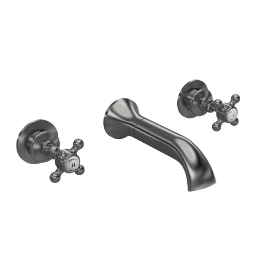 Old London Topaz Brushed Pewter/White Wall Mounted Bath Mixer With Hexagonal Collar and Crosshead Handle