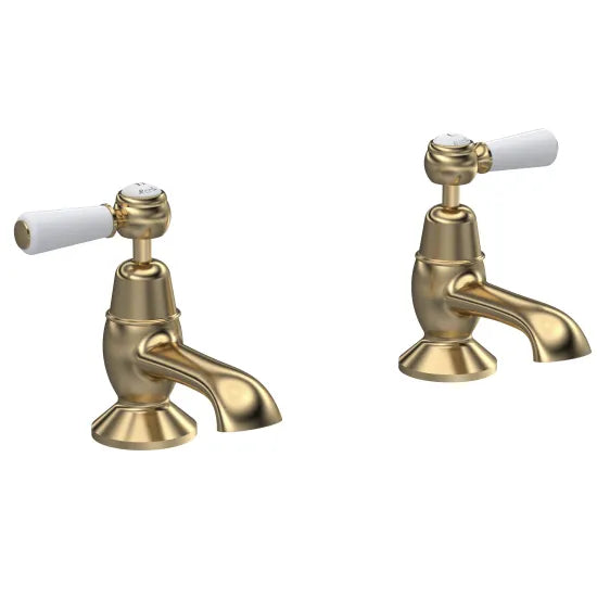 Old London Topaz Brushed Brass/White Bath Taps With Dome Collar and Lever Handle
