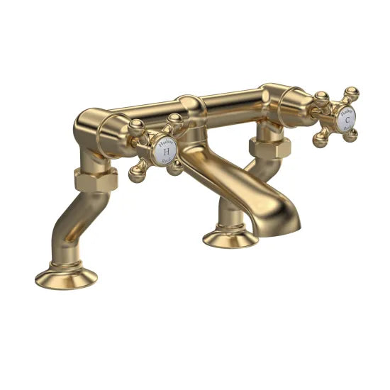 Old London Topaz Brushed Brass/White Deck Mounted Crosshead Bath Shower Mixer