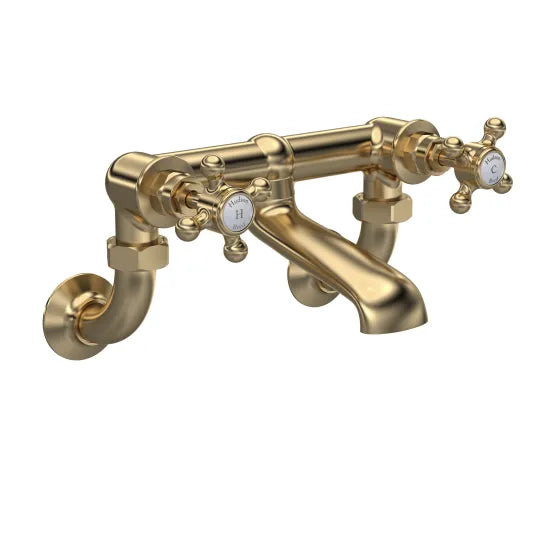 Old London Topaz Brushed Brass/White Wall Mounted Bath Mixer With Crosshead Handle