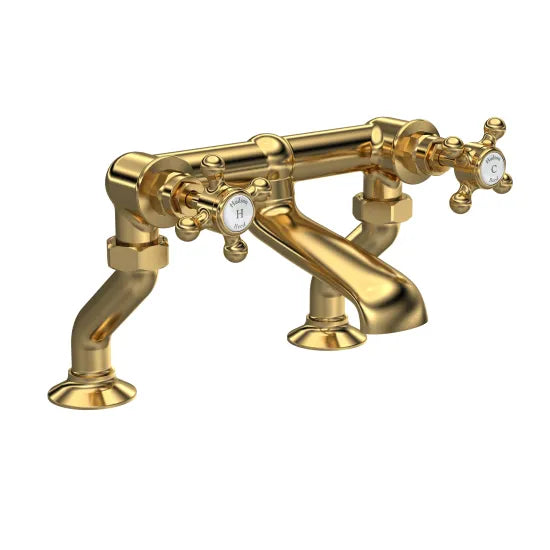 Old London Topaz Brushed Brass/White Deck Mounted Bath Filler With Crosshead Handle
