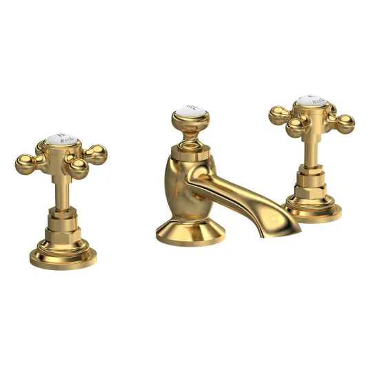 Old London Topaz Brushed Brass/White 3 Tap Hole Basin Mixer With Crosshead Handle With Waste