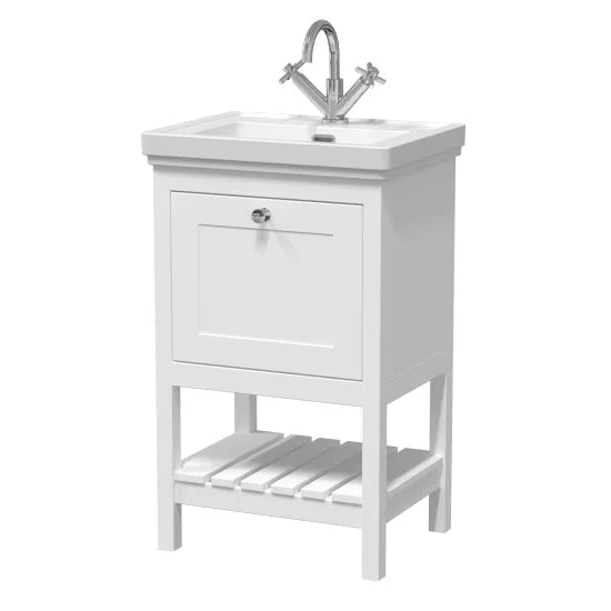 Old London Bexley 500mm pure White 1 Drawer Floor Standing Vanity Unit With 1 Tap Hole Basin