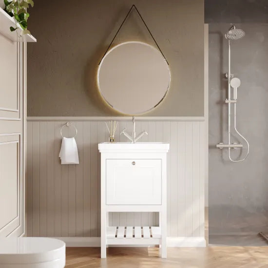 Old London Bexley 500mm pure White 1 Drawer Floor Standing Vanity Unit With 1 Tap Hole Basin