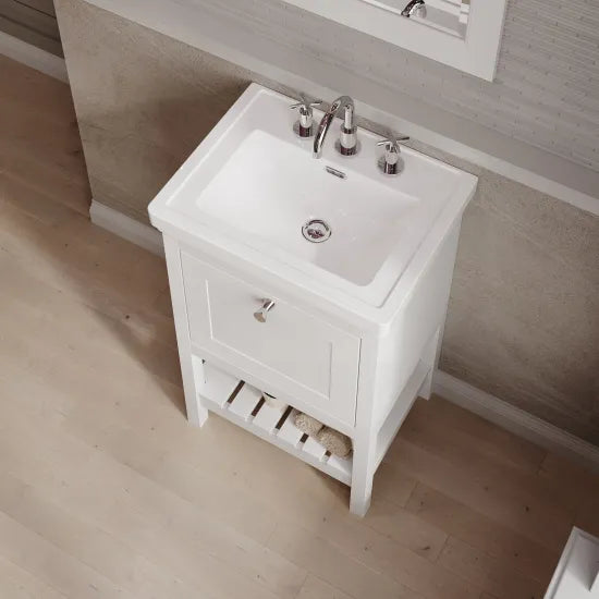 Old London Bexley 500mm pure White 1 Drawer Floor Standing Vanity Unit With 3 Tap Holes Basin