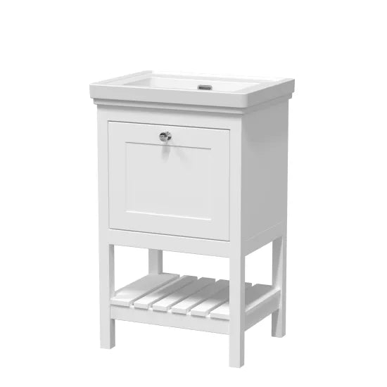 Old London Bexley 500mm pure White 1 Drawer Floor Standing Vanity Unit With Basin
