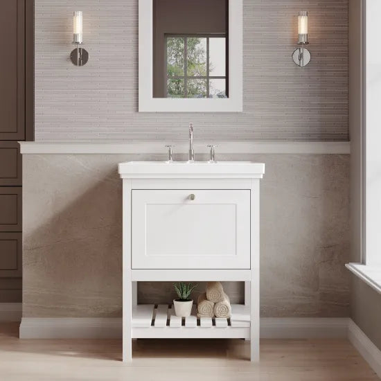 Old London Bexley 600mm pure White 1 Drawer Floor Standing Vanity Unit With 3 Tap Holes Traditional Fireclay Basin