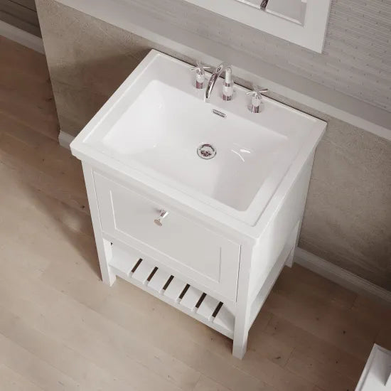 Old London Bexley 600mm pure White 1 Drawer Floor Standing Vanity Unit With 3 Tap Holes Traditional Fireclay Basin
