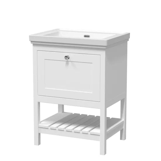 Old London Bexley 600mm pure White 1 Drawer Floor Standing Vanity Unit With Basin