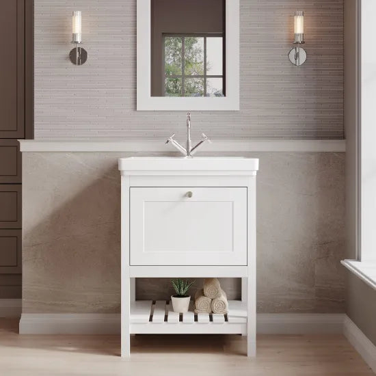 Old London Bexley 600mm pure White 1 Drawer Floor Standing Vanity Unit With Basin