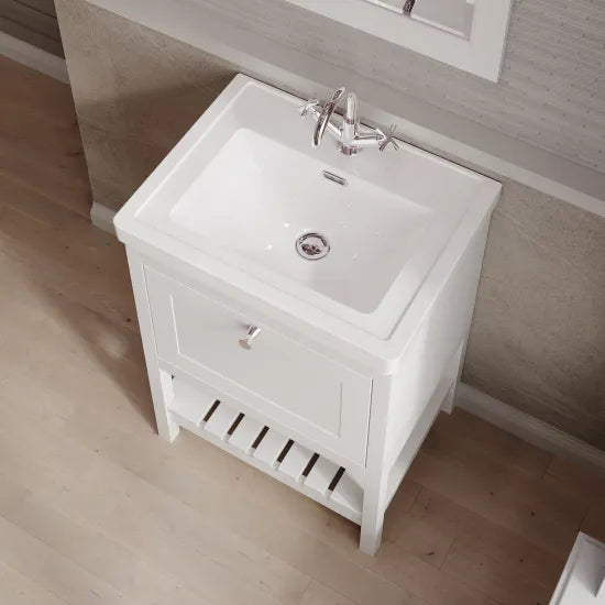 Old London Bexley 600mm pure White 1 Drawer Floor Standing Vanity Unit With Basin