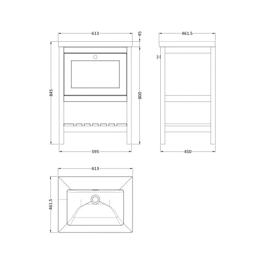 Old London Bexley 600mm pure White 1 Drawer Floor Standing Vanity Unit