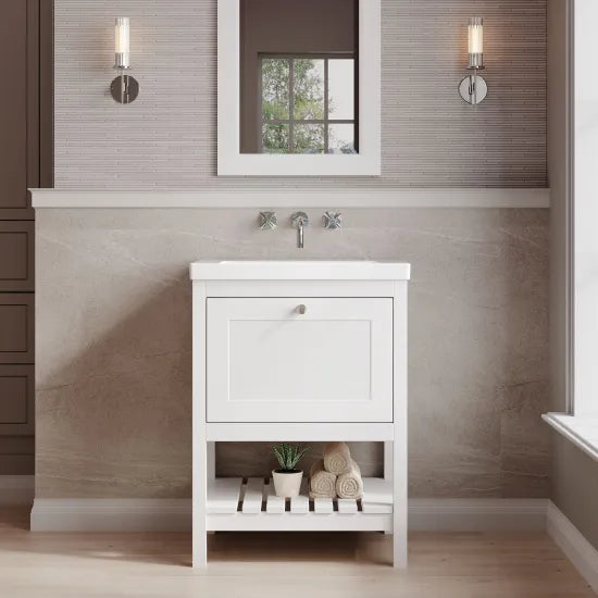 Old London Bexley 600mm pure White 1 Drawer Floor Standing Vanity Unit