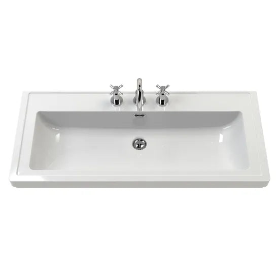 Old London Bexley 600mm pure White 1 Drawer Floor Standing Vanity Unit With 3 Tap Holes Contemporary Fireclay Basin