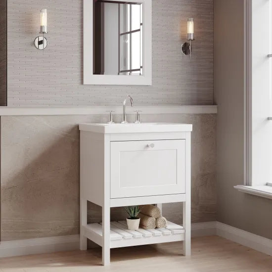 Old London Bexley 600mm pure White 1 Drawer Floor Standing Vanity Unit With 3 Tap Holes Contemporary Fireclay Basin