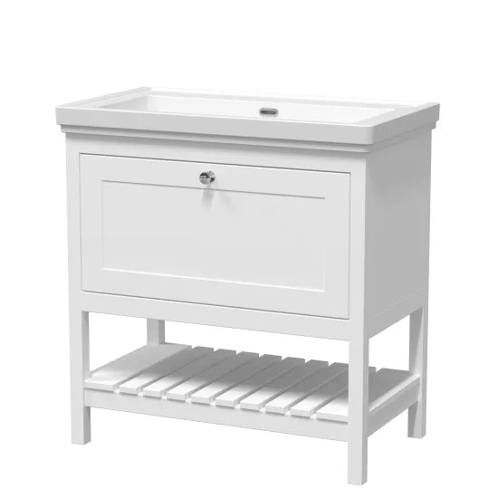 Old London Bexley 800mm pure White 1 Drawer Floor Standing Vanity Unit With Basin