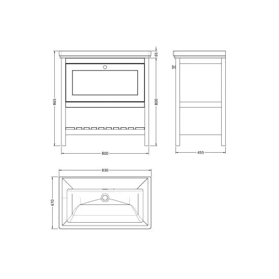 Old London Bexley 800mm pure White 1 Drawer Floor Standing Vanity Unit With Basin