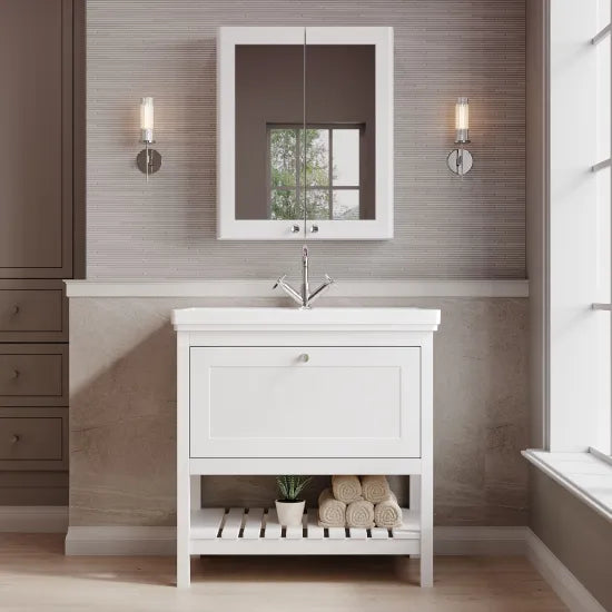 Old London Bexley 800mm pure White 1 Drawer Floor Standing Vanity Unit With Basin
