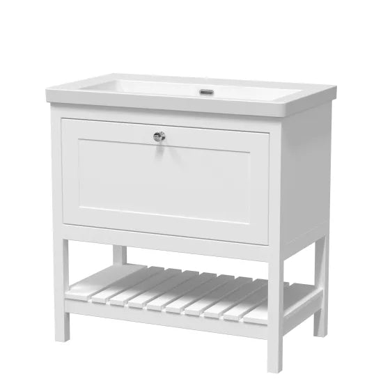 Old London Bexley 800mm pure White 1 Drawer Floor Standing Vanity Unit