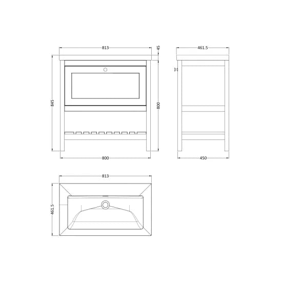 Old London Bexley 800mm pure White 1 Drawer Floor Standing Vanity Unit
