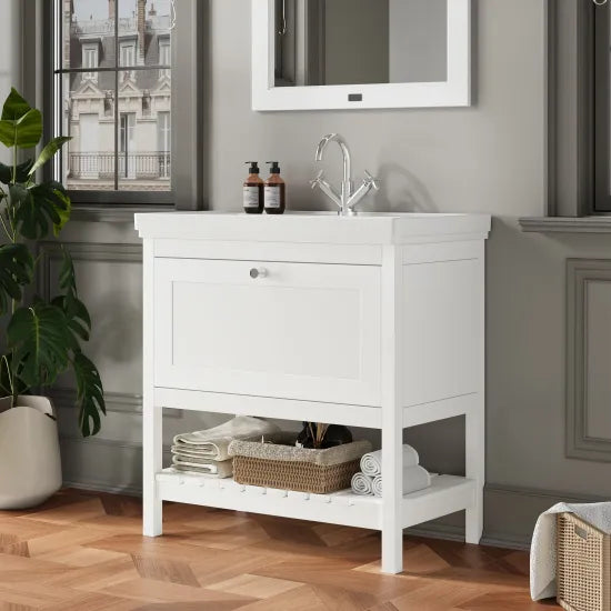 Old London Bexley 800mm Pure White Floor Standing Vanity Unit