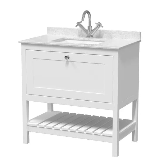 Old London Bexley 800mm pure White 1 Drawer Floor Standing Vanity Unit With 1 Tap Hole Marble Worktop