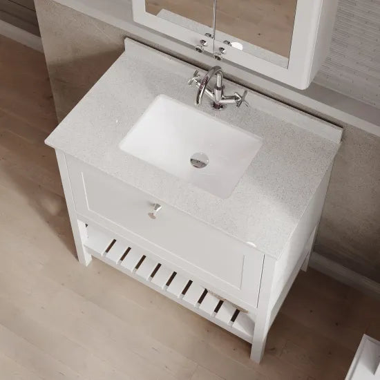 Old London Bexley 800mm pure White 1 Drawer Floor Standing Vanity Unit With 1 Tap Hole Marble Worktop