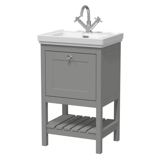 Old London Bexley 500mm Cool Grey 1 Drawer Floor Standing Vanity Unit With 1 Tap Hole Basin