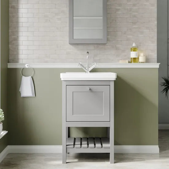 Old London Bexley 500mm Cool Grey 1 Drawer Floor Standing Vanity Unit With 1 Tap Hole Basin