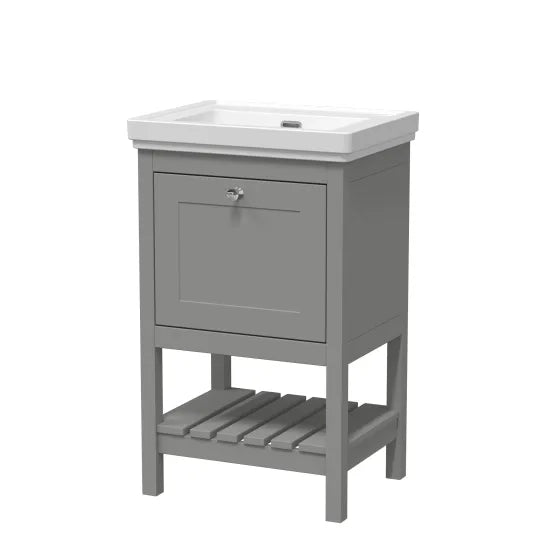 Old London Bexley 500mm Cool Grey 1 Drawer Floor Standing Vanity Unit With Basin