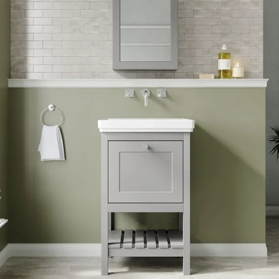 Old London Bexley 500mm Cool Grey 1 Drawer Floor Standing Vanity Unit With Basin
