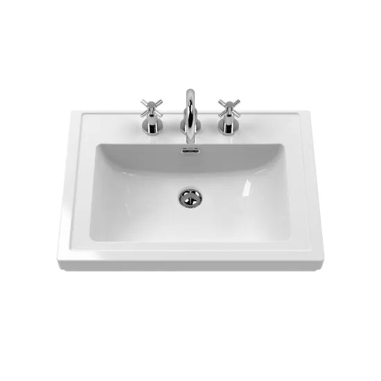 Old London Bexley 600mm Cool Grey 1 Drawer Floor Standing Vanity Unit With 3 Tap Holes Traditional Fireclay Basin