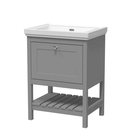 Old London Bexley 600mm Cool Grey 1 Drawer Floor Standing Vanity Unit With Basin