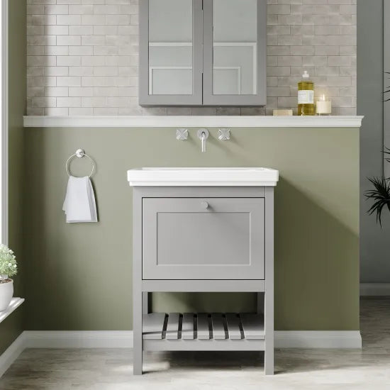 Old London Bexley 600mm Cool Grey 1 Drawer Floor Standing Vanity Unit With Basin