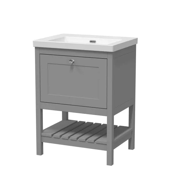 Old London Bexley 600mm Cool Grey 1 Drawer Floor Standing Vanity Unit