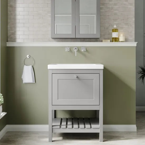 Old London Bexley 600mm Cool Grey 1 Drawer Floor Standing Vanity Unit