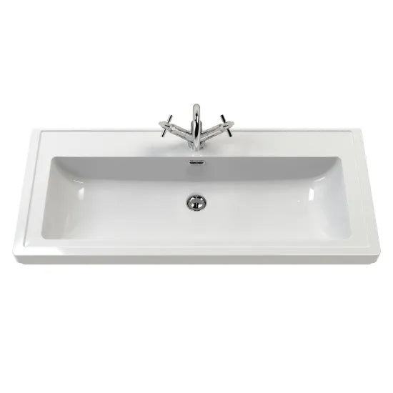 Old London Bexley 600mm Cool Grey 1 Drawer Floor Standing Vanity Unit With 1 Tap Hole Contemporary Fireclay Basin