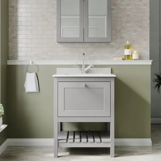 Old London Bexley 600mm Cool Grey 1 Drawer Floor Standing Vanity Unit With 1 Tap Hole Marble Worktop