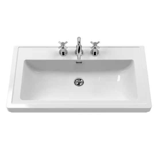 Old London Bexley 800mm Cool Grey 1 Drawer Floor Standing Vanity Unit With 3 Tap Holes Traditional Fireclay Basin