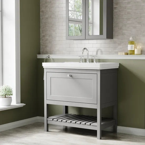 Old London Bexley 800mm Cool Grey 1 Drawer Floor Standing Vanity Unit With 3 Tap Holes Traditional Fireclay Basin