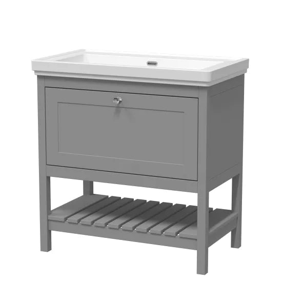 Old London Bexley 800mm Cool Grey 1 Drawer Floor Standing Vanity Unit With Basin
