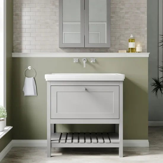 Old London Bexley 800mm Cool Grey 1 Drawer Floor Standing Vanity Unit With Basin