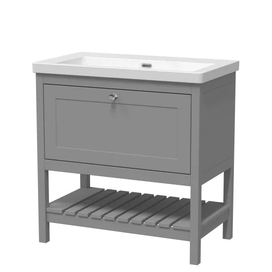 Old London Bexley 800mm Cool Grey 1 Drawer Floor Standing Vanity Unit