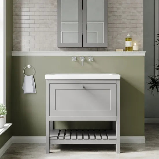 Old London Bexley 800mm Cool Grey 1 Drawer Floor Standing Vanity Unit