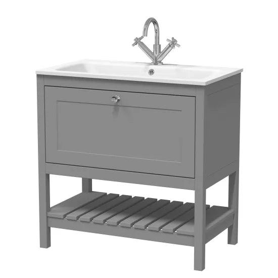 Old London Bexley 800mm Cool Grey 1 Drawer Floor Standing Vanity Unit With 1 Tap Hole  Basin