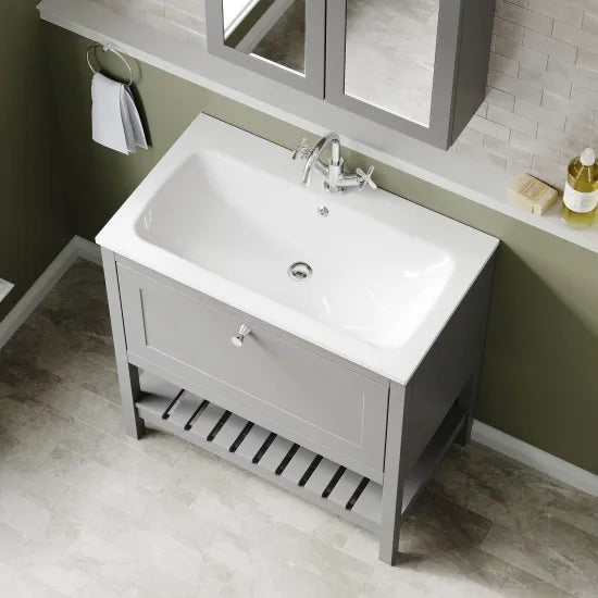Old London Bexley 800mm Cool Grey 1 Drawer Floor Standing Vanity Unit With 1 Tap Hole  Basin