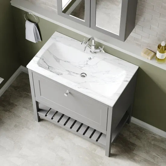 Old London Bexley 800mm Cool Grey 1 Drawer Floor Standing Vanity Unit With 1 Tap Hole  Basin