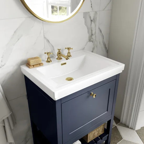 Old London Bexley 500mm Indigo Blue 1 Drawer Floor Standing Vanity Unit