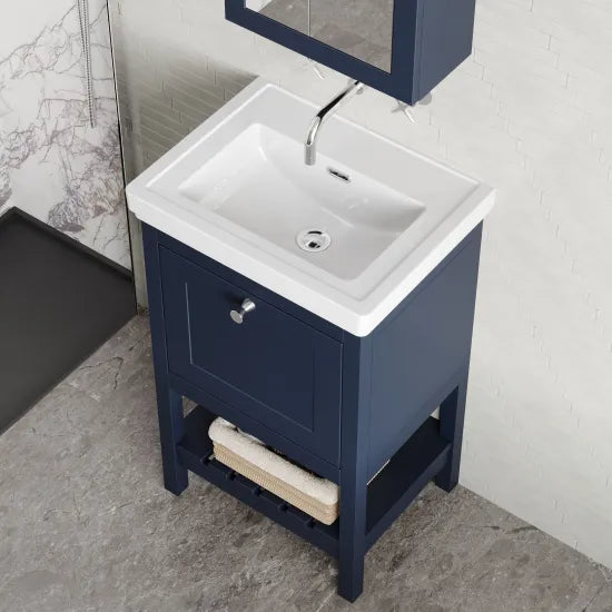 Old London Bexley 500mm Indigo Blue 1 Drawer Floor Standing Vanity Unit